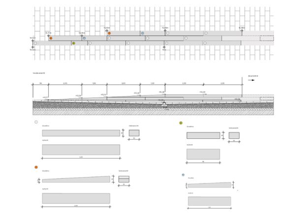 Plan für die Ausführung und Verlegung der Blockstufen aus Beton